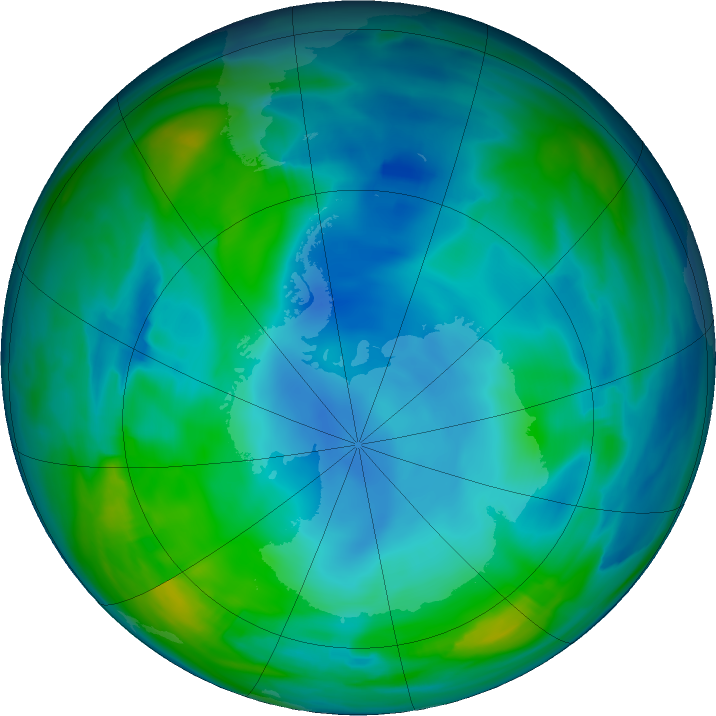 Antarctic ozone map for 07 June 2020